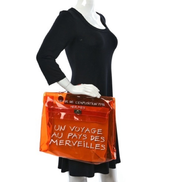 Authentic Vintage Hermes’ Orange Vinyl Kelly 1998 Japan Exhibition Tote Bag - Picture 11 of 16